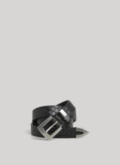 LEATHER BELT WITH RECTANGULAR BUCKLE
