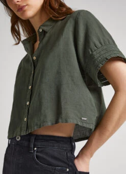 SHORT SLEEVE SHIRT WITH OPENWORK DETAILS -Winter Clothes Store PL304604 728 03 MO