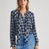 CHECKED BLOUSE WITH NECK TIE