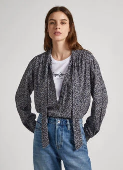 FLORAL PRINT BLOUSE WITH TIE NECK