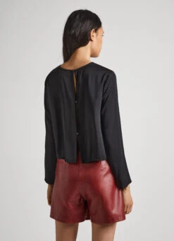 CROPPED FIT SATIN BLOUSE -Winter Clothes Store PL304693 999 05 MO