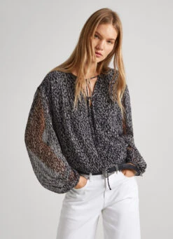 ANIMAL PRINT V NECKLINE BLOUSE