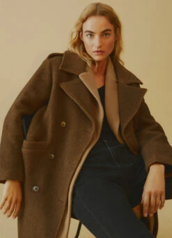 HERRINGBONE PRINT WOOL COAT