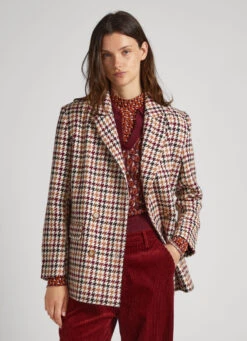 WOOL BLEND HOUNDSTOOTH PRINT BLAZER