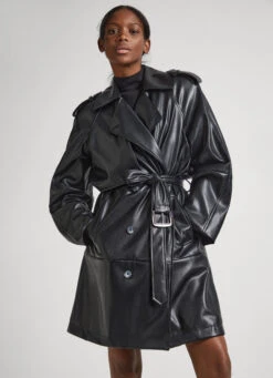 FAUX LEATHER TRENCH COAT