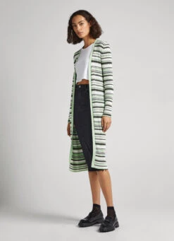 LONG STRIPE-PRINT CARDIGAN -Winter Clothes Store PL702008 0AA 02 MO