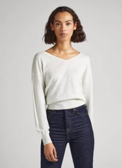 TEXTURED V-NECK SWEATSHIRT