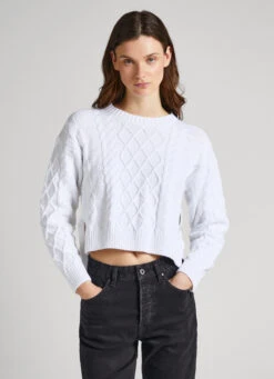 CROPPED CABLE KNIT SWEATSHIRT