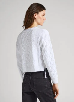 CROPPED CABLE KNIT SWEATSHIRT -Winter Clothes Store PL702026 800 04 MO