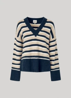 STRIPED V-NECK SWEATSHIRT -Winter Clothes Store PL702084 0AA 01 FL
