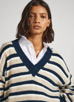 STRIPED V-NECK SWEATSHIRT -Winter Clothes Store PL702084 0AA 03 MO