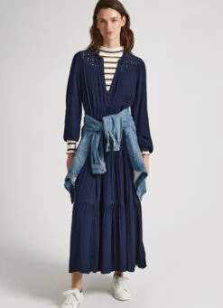 DOBBY DRESS WITH OPENWORK DETAILS -Winter Clothes Store PL953399 594 02 MO