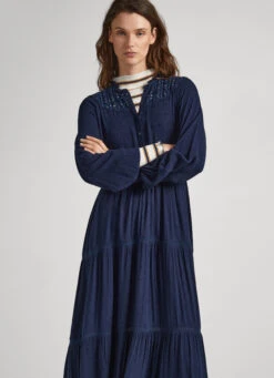 DOBBY DRESS WITH OPENWORK DETAILS